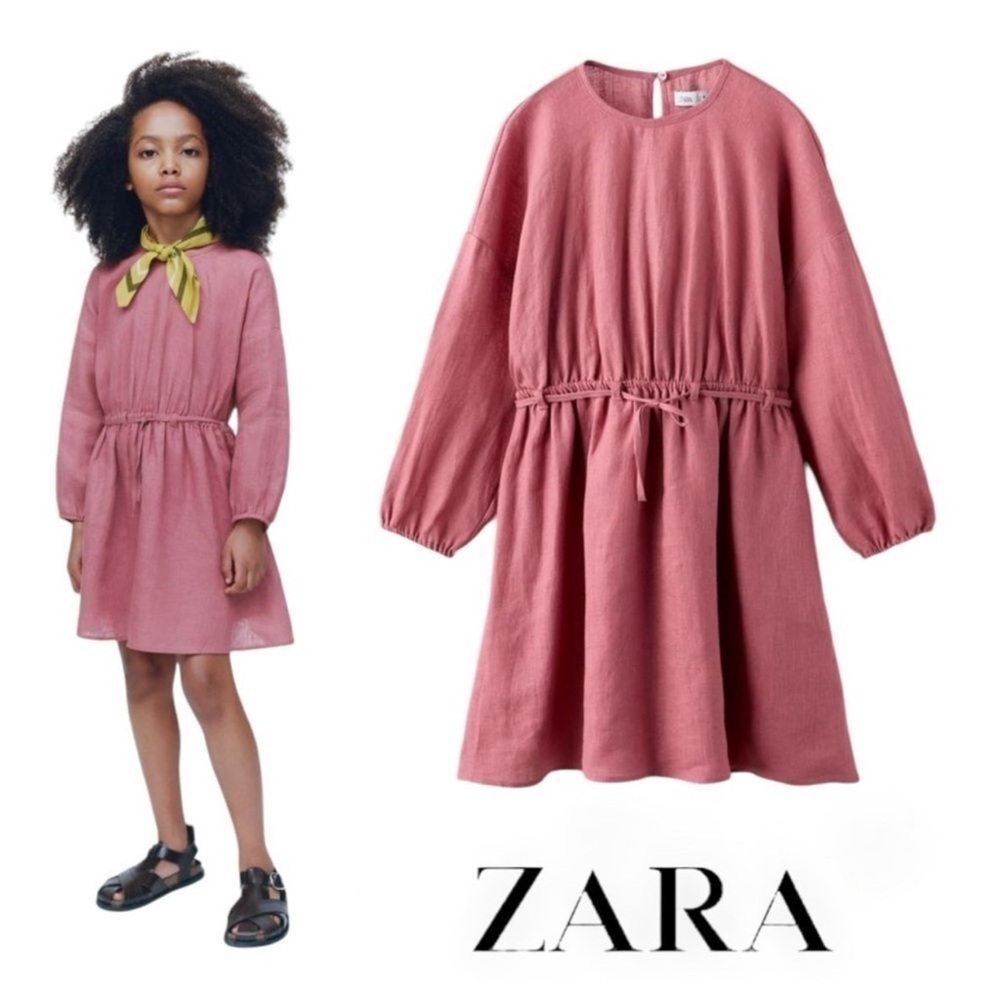 ZARA Kids | Pale Pink | CUT-OUT BELTED LINEN DRESS